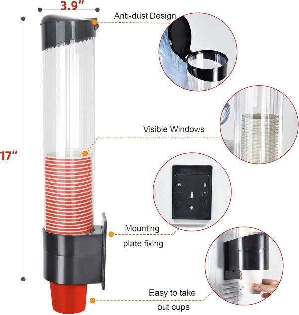 IWNTWY Black Cup Dispenser Plastic Universal Fit Wall Mount-1